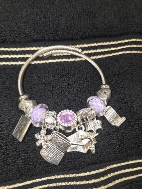 Silver & Lavender Graduation Charm Bracelet NWOT